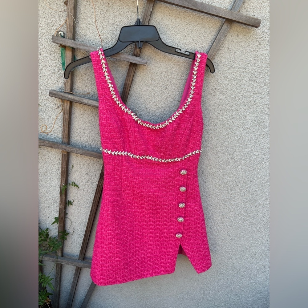 SELF-PORTRAIT Boucle Mini Dress in Fuchsia - Picture 8 of 16
